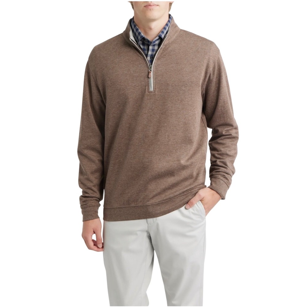 Johnnie-O Men's L Brown Heather 1/4 Zip Pullover Cotton Modal Golf Preppy